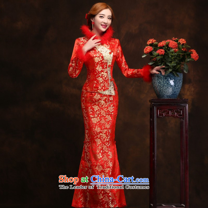 The 2014 autumn and winter new marriages cheongsam dress long red long-sleeved Sau San crowsfoot marriage qipao skirt XXL do not need to return, love so Peng (AIRANPENG) , , , shopping on the Internet