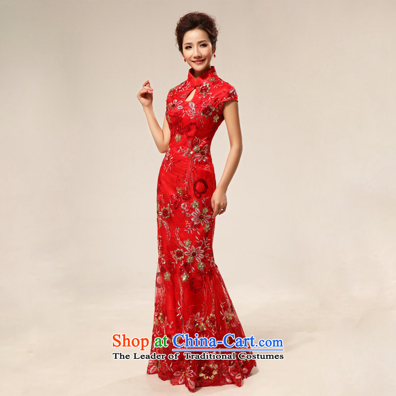 The end of the shallow marriages cheongsam dress stylish improved lace retro red red S Shallow QP64 CTX end shopping on the Internet has been pressed.