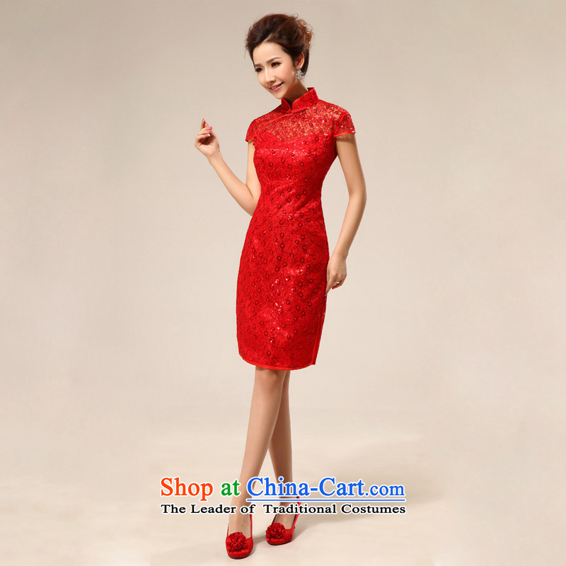 The end of the light (QM) package shoulder stylish improved short transparent lace marriages cheongsam dress red light at the end of M, CTX shopping on the Internet has been pressed.