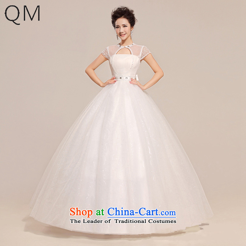 The end of the light _QM_ Wedding short-sleeved grid bride package shoulder bon bon skirt to align the word shoulder wedding?CTX HS312?White?M