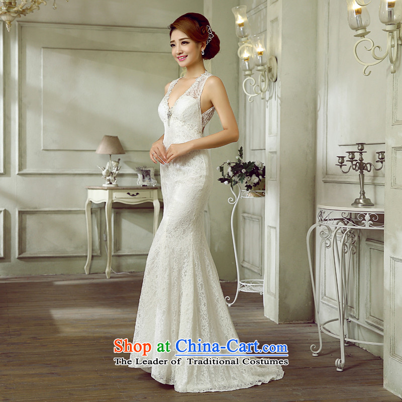 Wedding dresses the Word 2015 Korean brides shoulder the new shoulders V-neck and sexy back Sau San Foutune of small white streaks crowsfoot wedding white Custom Size 7 Day Shipping, hundreds of Ming products , , , shopping on the Internet