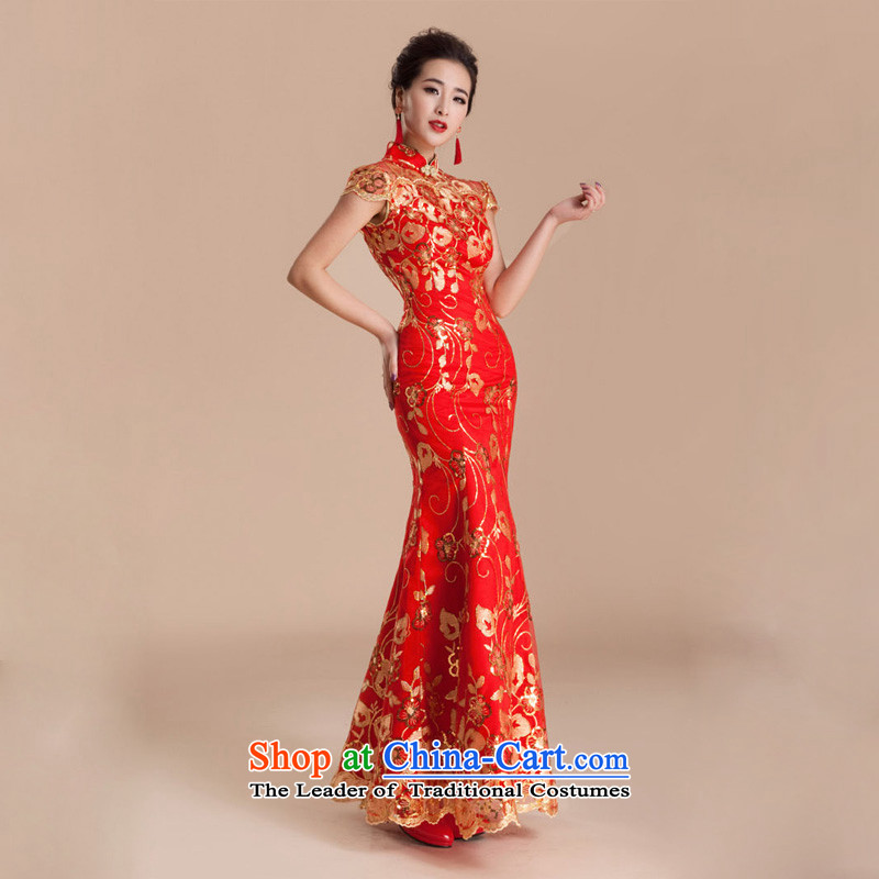 The end of the light (QM) wedding services qipao married bows evening dress retro crowsfoot long red bride CTX QP80 red light at the end of M , , , shopping on the Internet