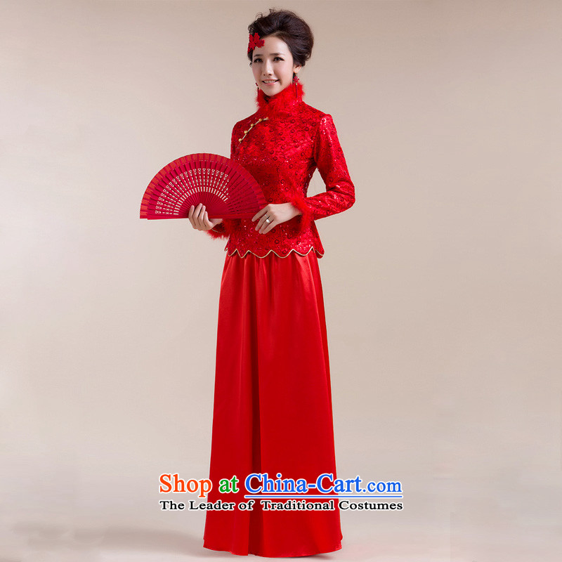 The end of the light (QM) Gross Gross for cuff dot decorated under the aliasing dragging long skirt Tang dynasty marriage qipao CTX red light at the end of XL, , , , shopping on the Internet