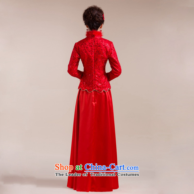 The end of the light (QM) Gross Gross for cuff dot decorated under the aliasing dragging long skirt Tang dynasty marriage qipao CTX red light at the end of XL, , , , shopping on the Internet
