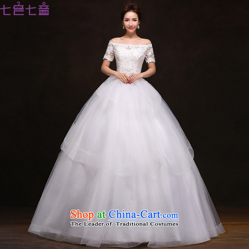 7 color tone won seven new luxury version 2015 lace a shoulder straps align field to the Princess Bride With cuff wedding dresses H058 White XXL