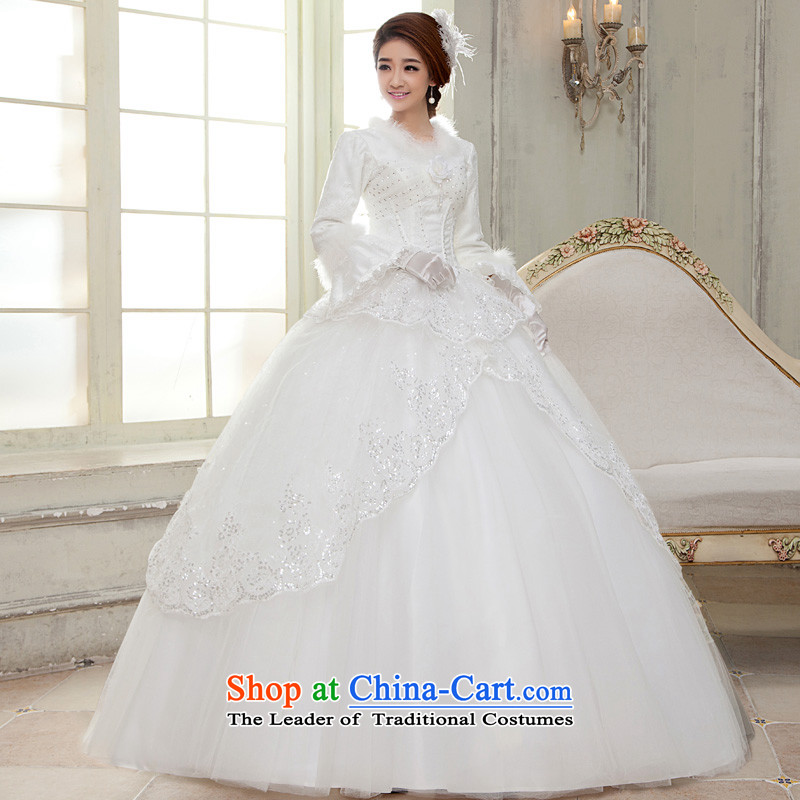 The privilege of serving-leung 2015 winter new bride wedding dress long sleeved shirt with white graphics to align the thin wedding dress for winter White M honor services-leung , , , shopping on the Internet