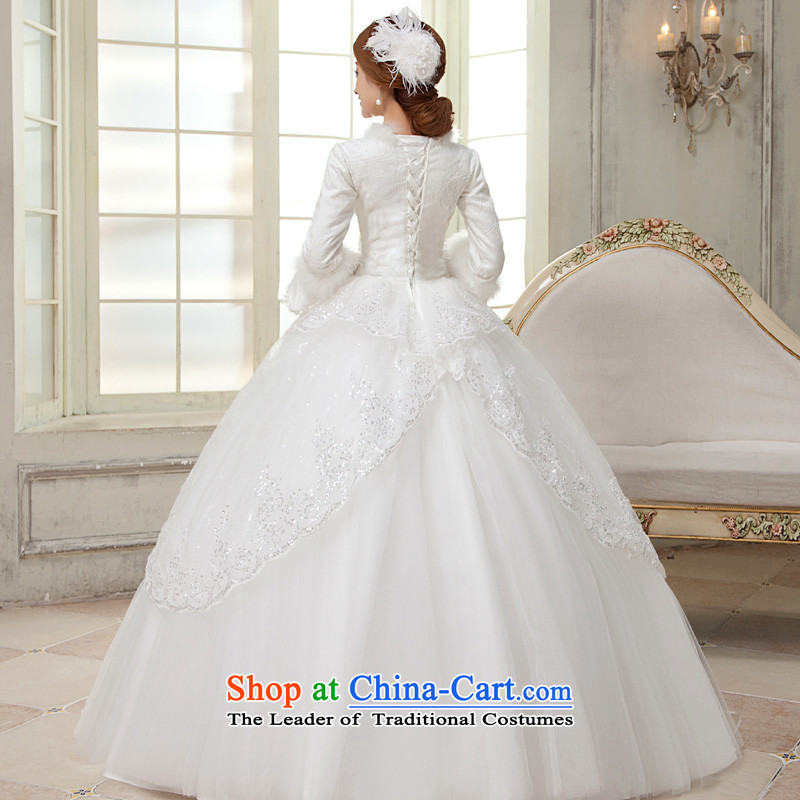 The privilege of serving-leung 2015 winter new bride wedding dress long sleeved shirt with white graphics to align the thin wedding dress for winter White M honor services-leung , , , shopping on the Internet