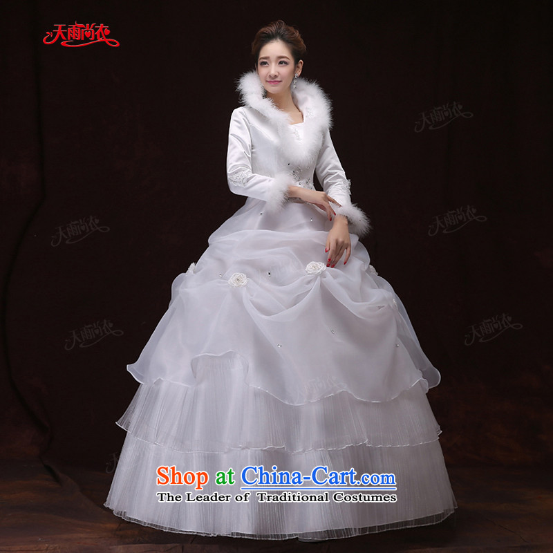 Rain-sang Yi marriages winter wedding white long-sleeved clip cotton diamond wedding hotel services dress large bows HS902 white L, rain-sang Yi shopping on the Internet has been pressed.
