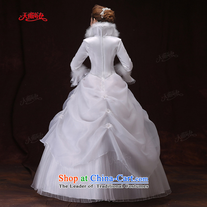 Rain-sang Yi marriages winter wedding white long-sleeved clip cotton blooms diamond elegant hotel code bows to dress HS903 white S, rain-sang Yi shopping on the Internet has been pressed.