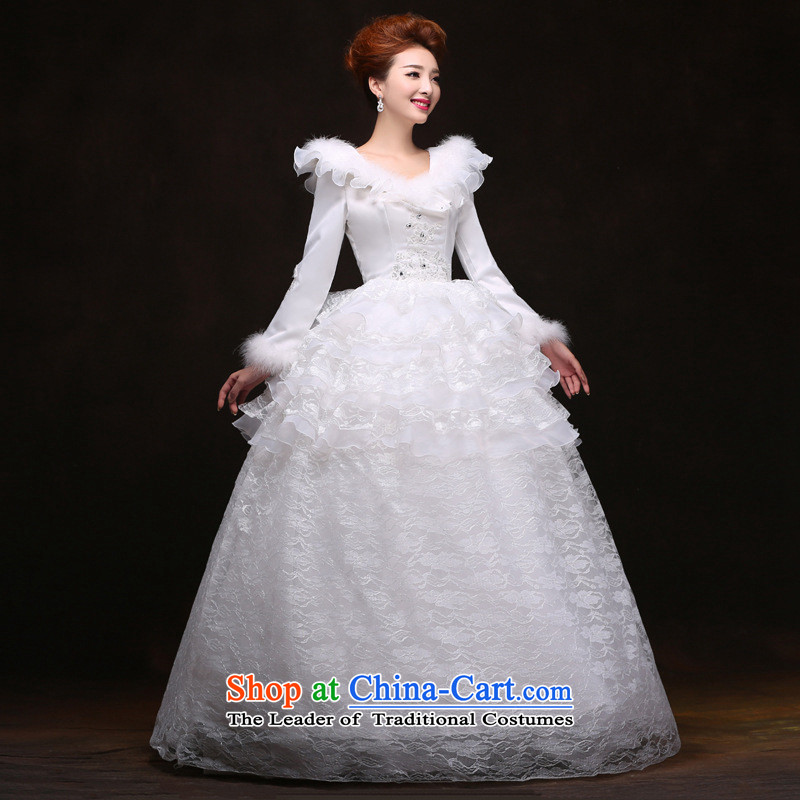 Yet, a winter clothing new wedding dresses and cotton waffle long-sleeved winter lace wedding YFTK1281 White M naoji a , , , shopping on the Internet