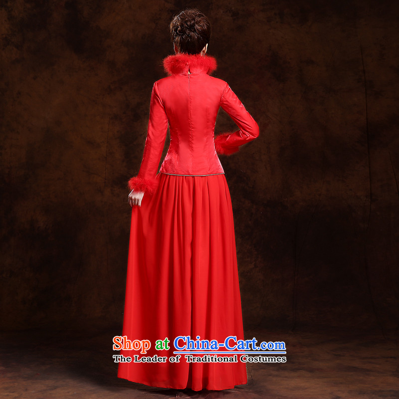 The bride of autumn and winter thick hair for long qipao new 2014 red retro wedding dress bows services package, returning a long-sleeved L love so Peng (AIRANPENG) , , , shopping on the Internet