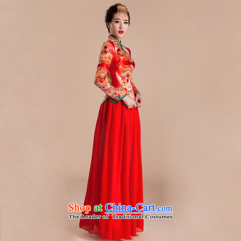 The end of the light (QM) red wedding dresses long-sleeved qipao retro married long bride bows wedding services QP81 RED , L, shallow CTX end shopping on the Internet has been pressed.