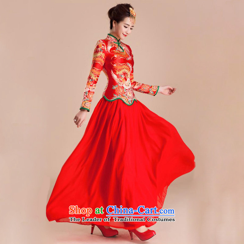 The end of the light (QM) red wedding dresses long-sleeved qipao retro married long bride bows wedding services QP81 RED , L, shallow CTX end shopping on the Internet has been pressed.