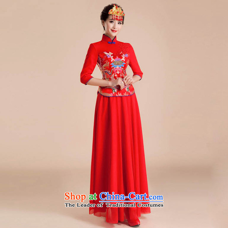 The end of the light (QM) cheongsam wedding dresses marriage retro in improved bows long-sleeved bride long red M light QP84 CTX end shopping on the Internet has been pressed.