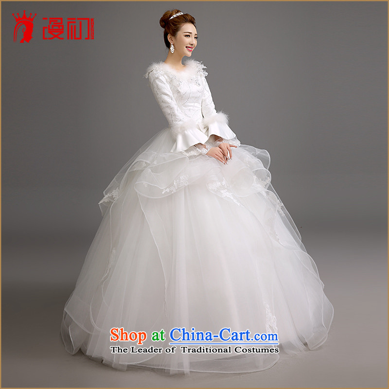 The beginning of the winter new man marriages wedding dresses Korean version thin thick wedding thick warm long-sleeved bon bon skirt wedding white L code, spilling the early shopping on the Internet has been pressed.