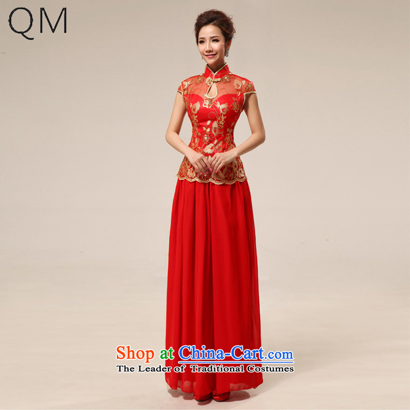 The end of the light _QM_ Marriages retro lace improvement of long red transparent lace qipao CTX QP68 RED L