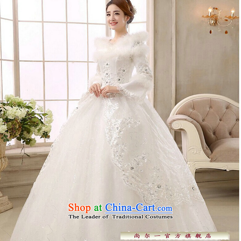 Naoji a 2014 new bride wedding dresses Korean straps for winter wedding long-sleeved sweet plus cotton wedding cs6149 white S naoji a , , , shopping on the Internet