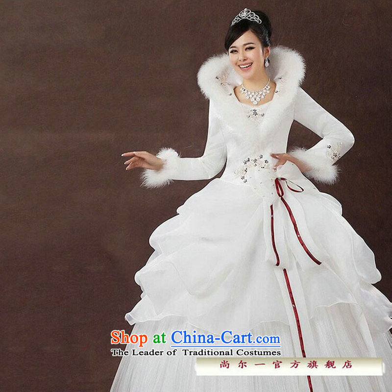 Naoji a 2014 new bride wedding dresses Korean straps winter wedding long-sleeved sweet plus cotton wedding js3189 white S naoji a , , , shopping on the Internet
