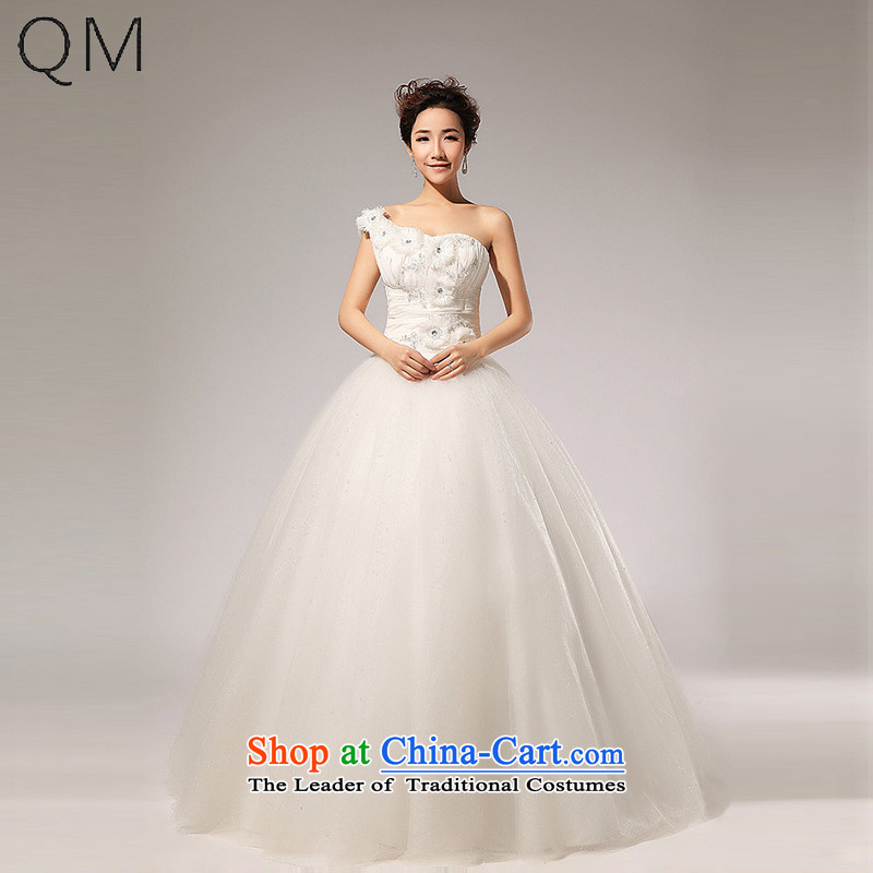 The end of the light _QM_ Single shoulder straps wedding Flower Handmade bride wedding dresses?CTX HS110?m White?M