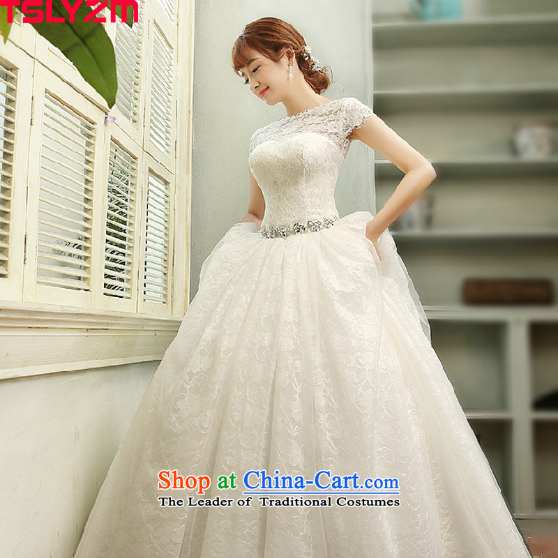 Top Loin of pregnant women tslyzm2015 wedding dresses dulls the new Korean lace diamond round-neck collar align graphics thin marriages to bon bon skirt white S