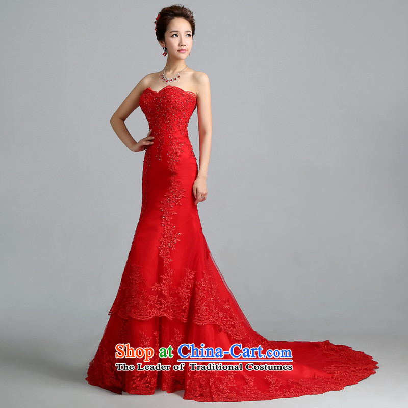 Jie mija wedding dresses 2014 new Korean Red anointed chest lace tail crowsfoot wedding straps for larger fall female RED M