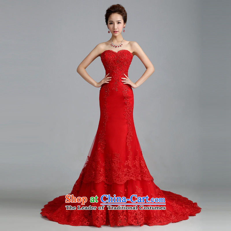 Jie mija wedding dresses 2014 new Korean Red anointed chest lace tail crowsfoot wedding straps for larger fall female RED M Cheng Kejie mia , , , shopping on the Internet
