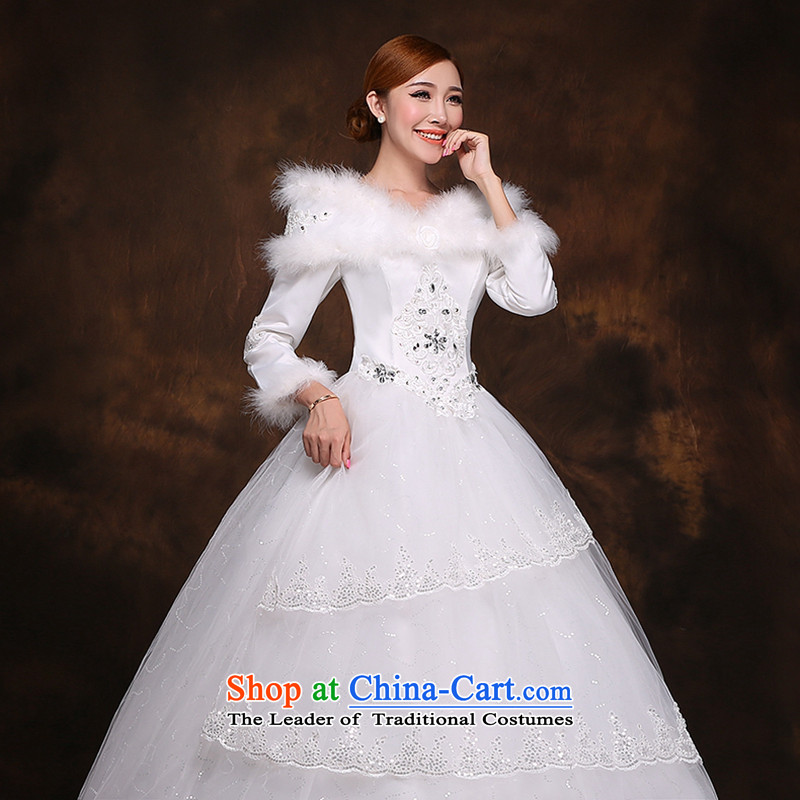 Hei Kaki 2014 winter winter clothing new sweet princess plus gross cotton for long-sleeved shawl wedding dresses white tie D002 whiteXS