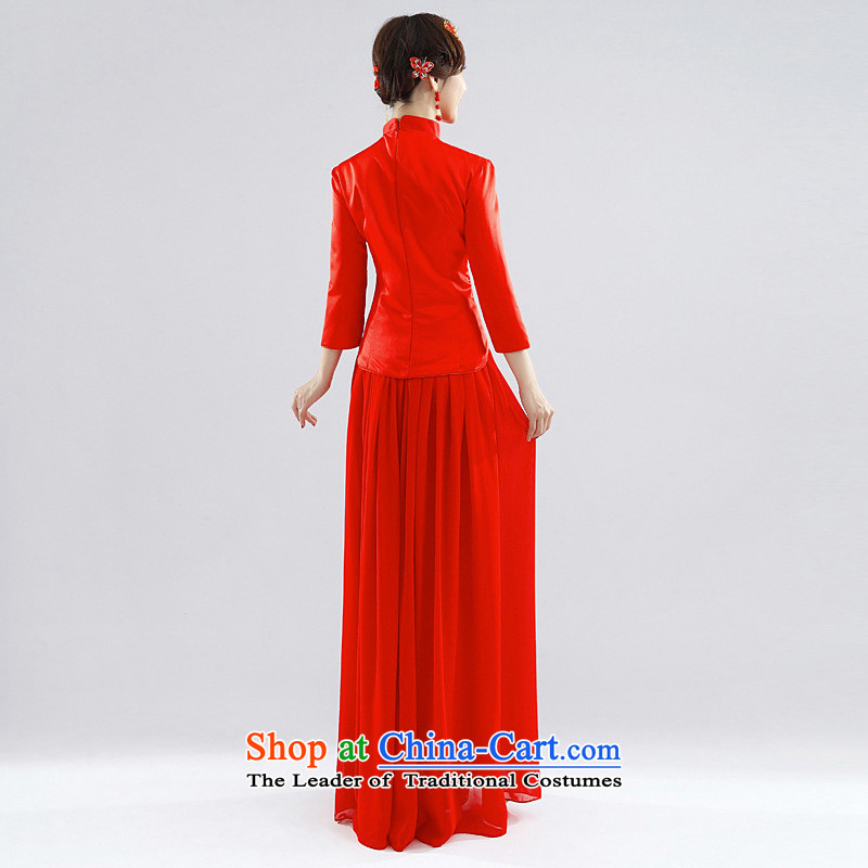 The end of the light (QM) Xiangyun brocade coverlets gross for marriages bows service long-sleeved gown CTX QP-115 qipao red light at the end of XL, , , , shopping on the Internet