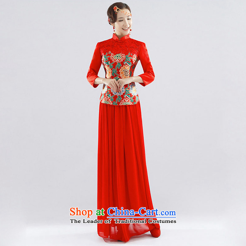 The end of the light (QM) Xiangyun brocade coverlets gross for marriages bows service long-sleeved gown CTX QP-115 qipao red light at the end of XL, , , , shopping on the Internet