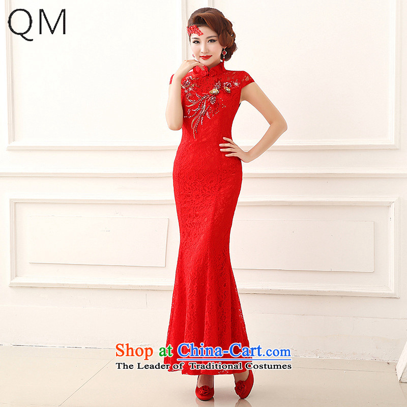 The end of the light _QM_ Marriages retro lace qipao crowsfoot long red bows qipao CTX QP153 RED?S