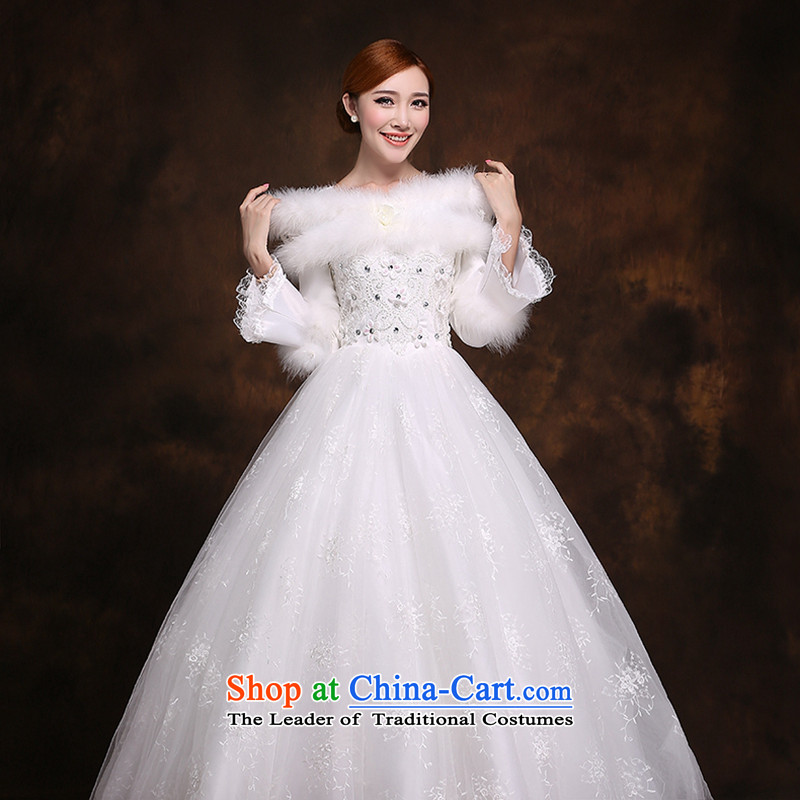 Hei Kaki winter wedding dresses to align the new 2014 version of the word won shoulder long-sleeved winter marriage plus winter D008 Cotton WhiteXXL