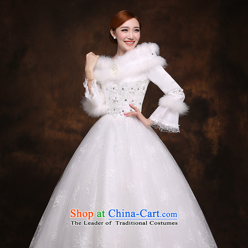 Hei Kaki winter wedding dresses to align the new 2014 version of the word won shoulder long-sleeved winter marriage plus winter D008 cotton white XXL, hi kaki shopping on the Internet has been pressed.