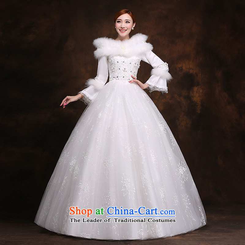 Hei Kaki winter wedding dresses to align the new 2014 version of the word won shoulder long-sleeved winter marriage plus winter D008 cotton white XXL, hi kaki shopping on the Internet has been pressed.