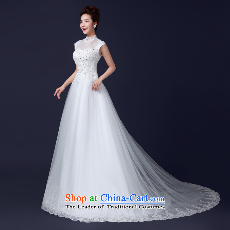 Jie mija tail wedding dresses new 2015 new products and stylish red winter_ Marriage package shoulder bride crowsfoot lace Large White XXL