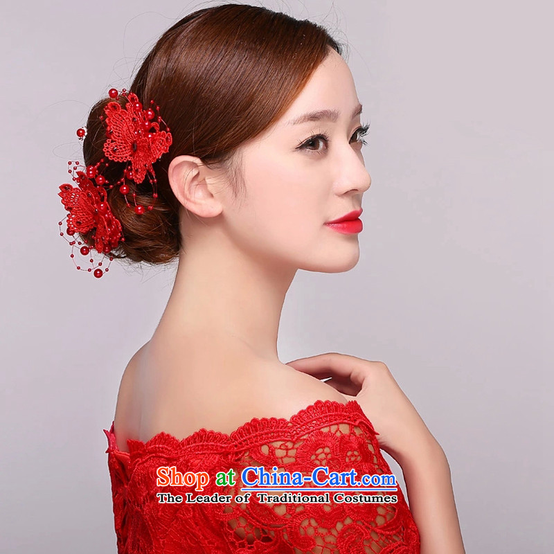 Doi m qi bride Head Ornaments Red Korean head and trays of the manual was adorned with Korea was adorned with butterfly clip marriage jewelry a pair of red + 5 by Ornate Kanzashi are code, Demi Moor Qi , , , shopping on the Internet