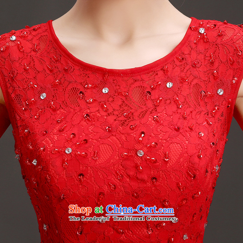 The Friends of the bride wedding dresses Korean version of thin red word marriage shoulder winter, bon bon skirt to align the wedding 2015 winter new wedding red XXL code of the ruler waist 2.4 Yi (LANYI) , , , shopping on the Internet