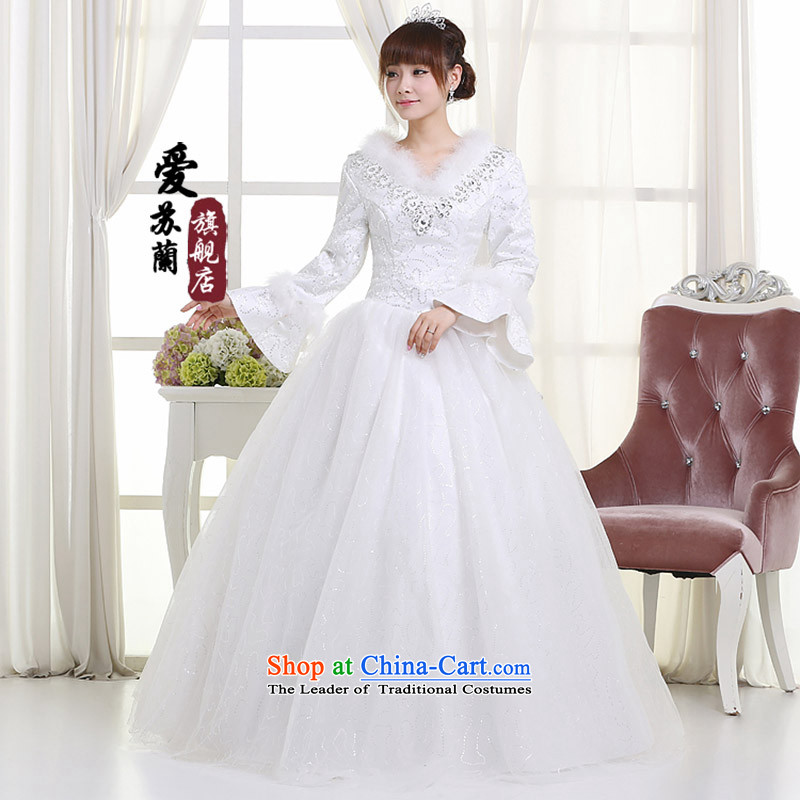 Winter, wedding long-sleeved new winter plus cotton dress Korean winter Princess Bride wedding wedding S311 white S love Su-lan , , , shopping on the Internet