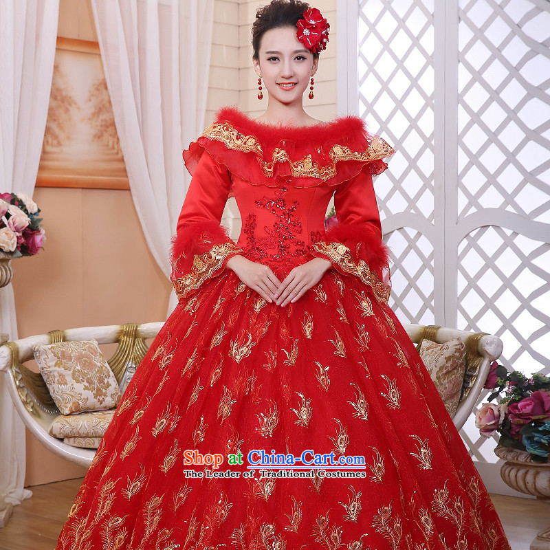 The new 2014 Winter) red cotton wedding word winter your shoulders to long-sleeved wedding dresses Korean wedding lace L package, Love Returning so AIRANPENG Peng () , , , shopping on the Internet