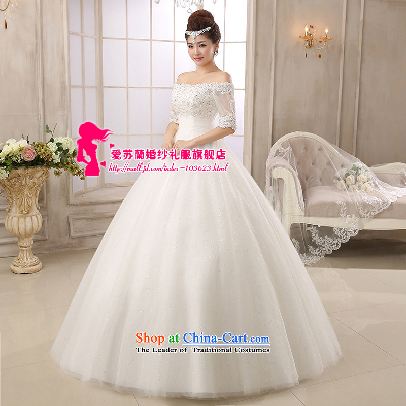 The bride wedding dresses new Word 2015 shoulder water drilling wedding lace princess in Korean to align the Cuff strap white M love Su-lan , , , shopping on the Internet