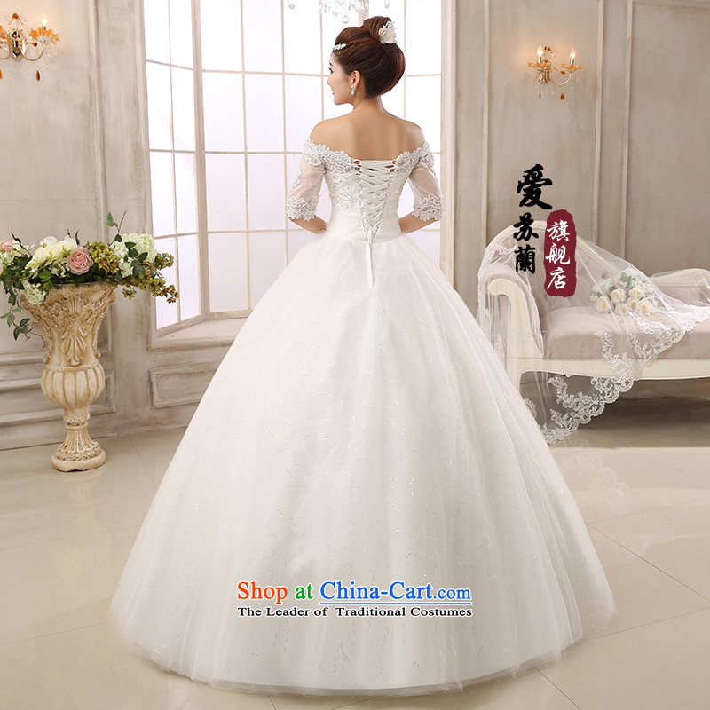 The bride wedding dresses new Word 2015 shoulder water drilling wedding lace princess in Korean to align the Cuff strap white M love Su-lan , , , shopping on the Internet