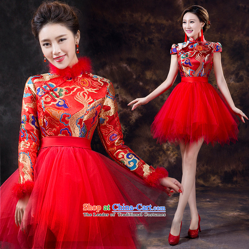 In accordance with the 2015 Jimmy Stéphane new short of Qipao Chinese improved bride bows services stylish bride dress red dress long sleeves , L, Stéphane Yu to , , , shopping on the Internet