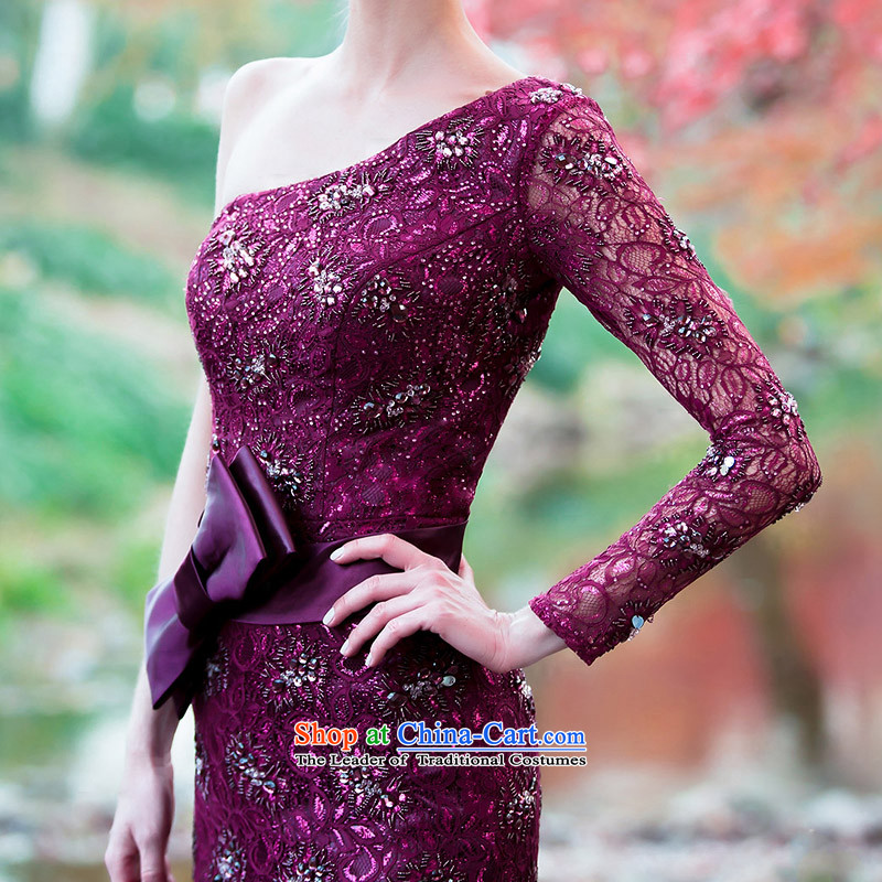 A Bride wedding dresses 2015 Original Design shoulder elegant dress small trailing noble 2214 purple , L, a bride shopping on the Internet has been pressed.