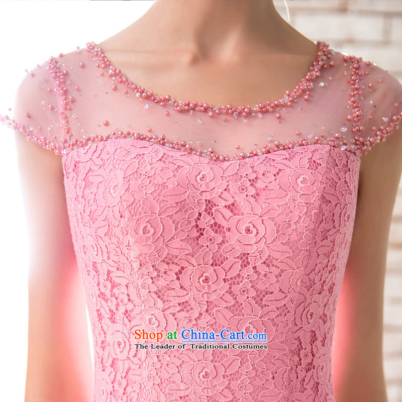 A Bride wedding dresses elegant Peach-pink dresses crowsfoot dinner serving small trailing lace 423 pink M a bride shopping on the Internet has been pressed.