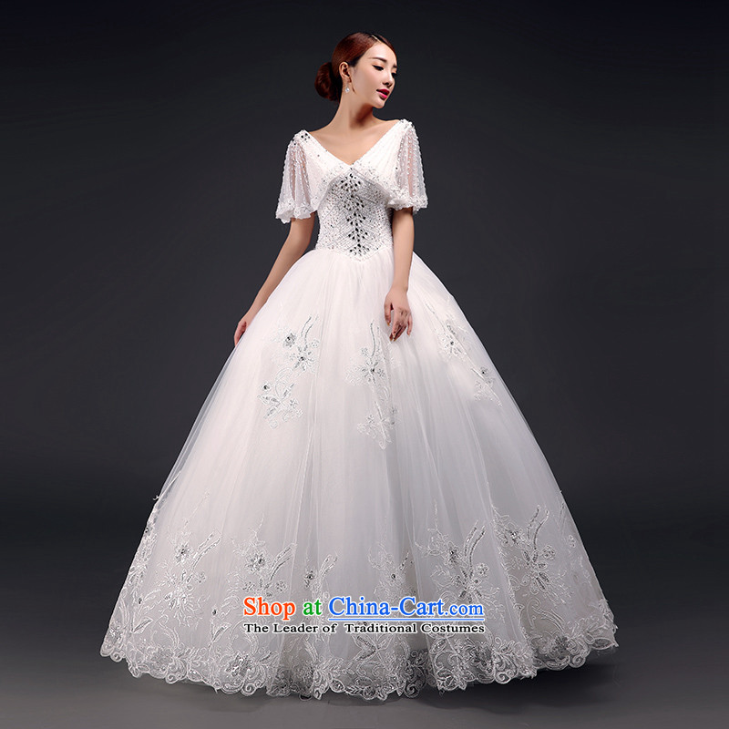 In accordance with the 2015 Jimmy Stphane winter new alignment to wedding dresses Korean water drilling V-Neck package shoulder lace bride wedding m White?M