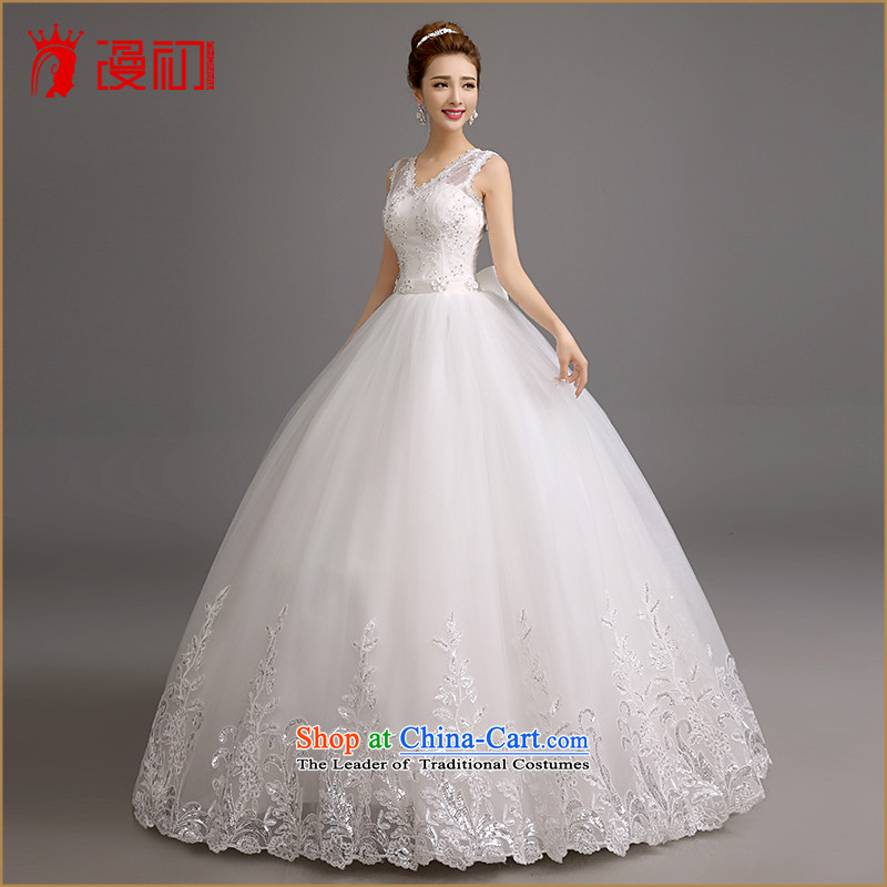 In the early 2015 new man wedding dresses Korean shoulders V-Neck Wedding On-chip video thin snap to bon bon skirt wedding white L code, spilling the early shopping on the Internet has been pressed.