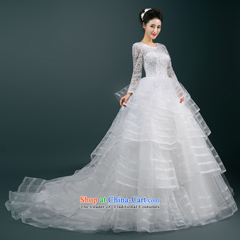 In accordance with the 2015 Jimmy Stphane new summer wedding dresses, slotted shoulder lace wedding elegant stylish long-sleeved small temperament tail wedding code this hotel is of a good standard wedding m White?S