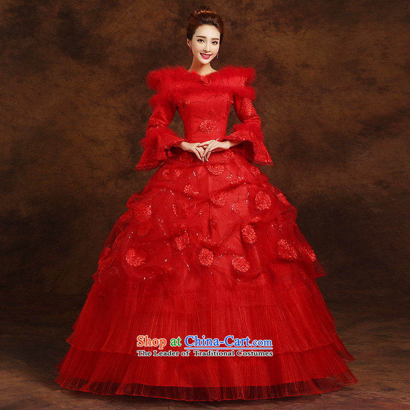 The knot true love red wedding dresses 2015 new Korean strap new long-sleeved marriages plus gross thick cotton Winter Female clip red plus gross thick Korean style banding S head to parties, and that the skirt gloves Chengjia True Love , , , shopping on