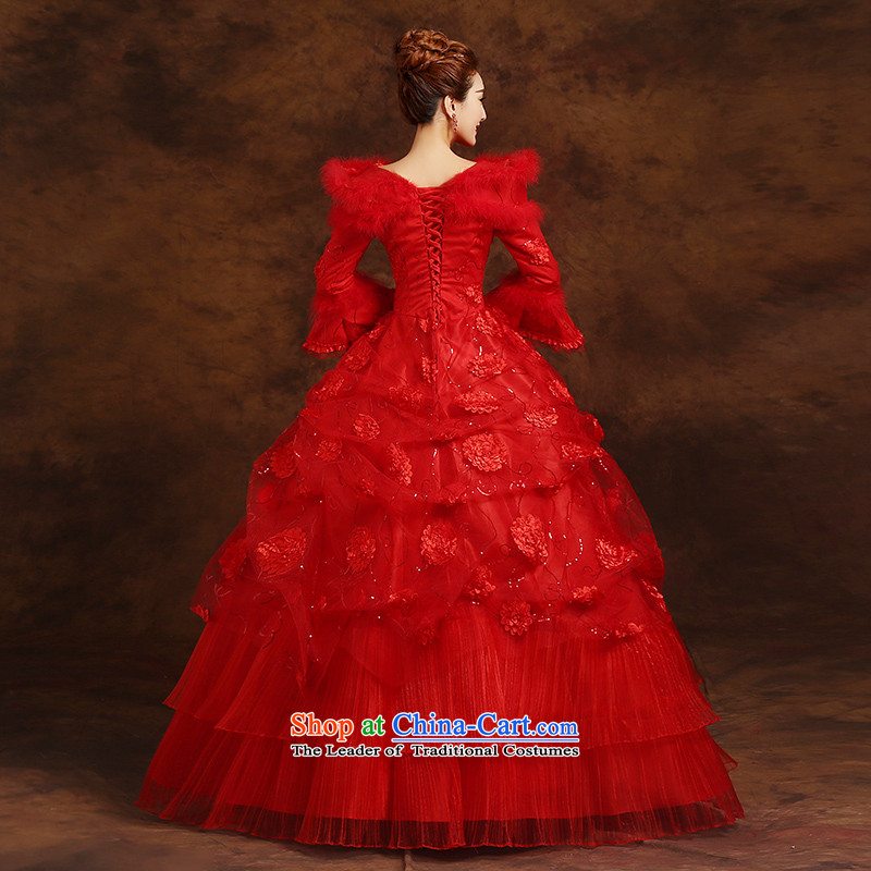 The knot true love red wedding dresses 2015 new Korean strap new long-sleeved marriages plus gross thick cotton Winter Female clip red plus gross thick Korean style banding S head to parties, and that the skirt gloves Chengjia True Love , , , shopping on