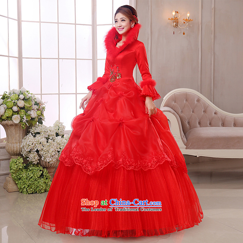 The knot true love red wedding dresses 2015 new winter Korean long-sleeved shoulders bride stylish wedding plus gross to align the wedding White + 3-Piece Set , L Chengjia True Love , , , shopping on the Internet