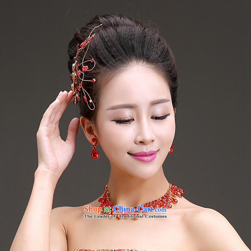 The Friends of the bride wedding dresses qipao accessories Korean brides Phoenix water drill ornaments necklace earrings three piece bridal red ornaments three piece of friends (LANYI) , , , shopping on the Internet